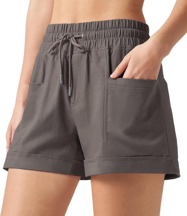 Willit Women's Linen Shorts Casual Summer Shorts High Waisted Comfy Pull On Shorts with Pockets 4" - Image 20