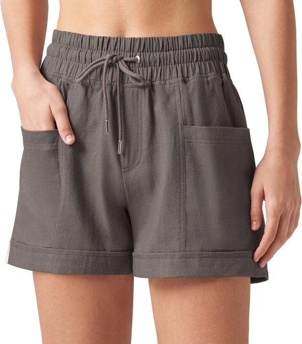 Willit Women's Linen Shorts Casual Summer Shorts High Waisted Comfy Pull On Shorts with Pockets 4" - Image 21