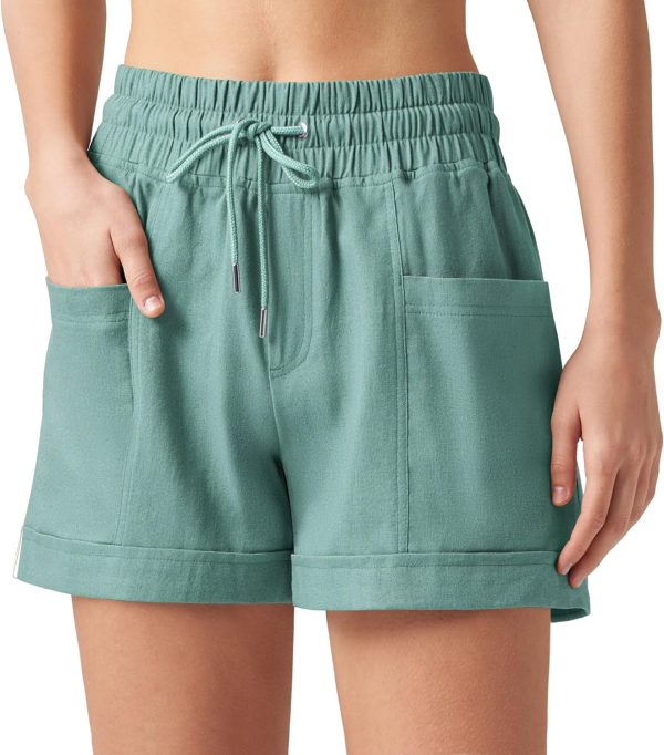 Willit Women's Linen Shorts Casual Summer Shorts High Waisted Comfy Pull On Shorts with Pockets 4" - Image 26