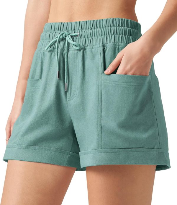 Willit Women's Linen Shorts Casual Summer Shorts High Waisted Comfy Pull On Shorts with Pockets 4" - Image 27