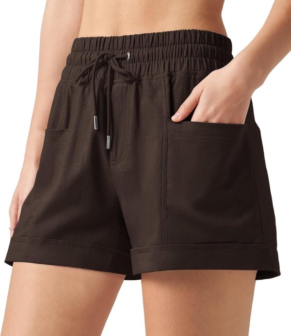 Willit Women's Linen Shorts Casual Summer Shorts High Waisted Comfy Pull On Shorts with Pockets 4" - Image 32