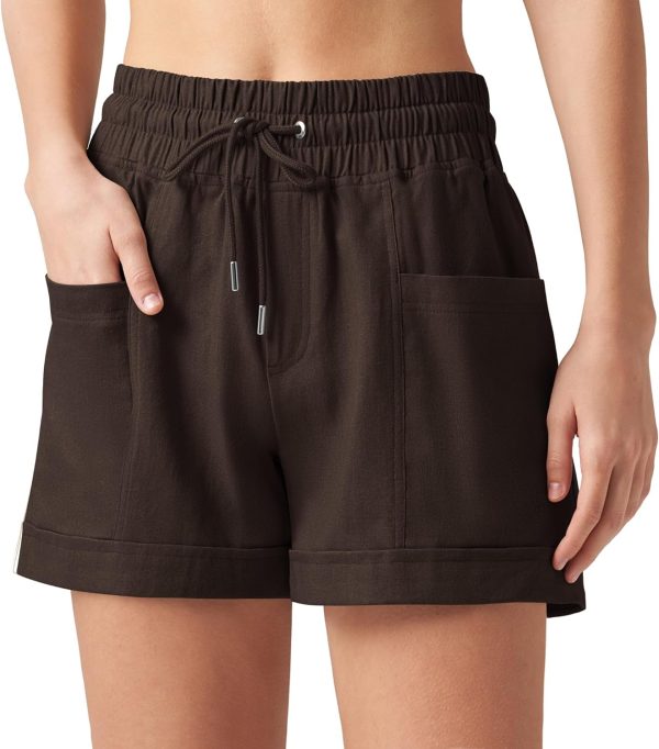 Willit Women's Linen Shorts Casual Summer Shorts High Waisted Comfy Pull On Shorts with Pockets 4" - Image 33