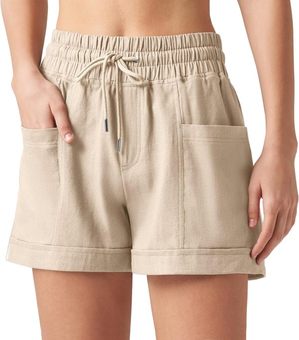 Willit Women's Linen Shorts Casual Summer Shorts High Waisted Comfy Pull On Shorts with Pockets 4" - Image 38
