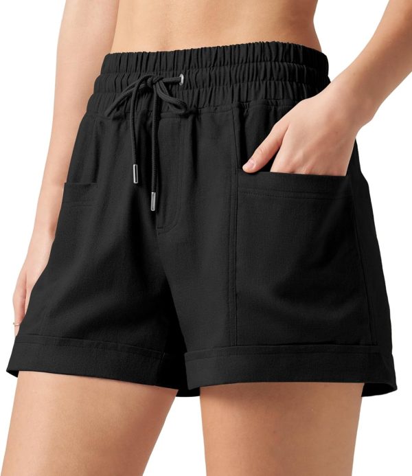 Willit Women's Linen Shorts Casual Summer Shorts High Waisted Comfy Pull On Shorts with Pockets 4" - Image 43