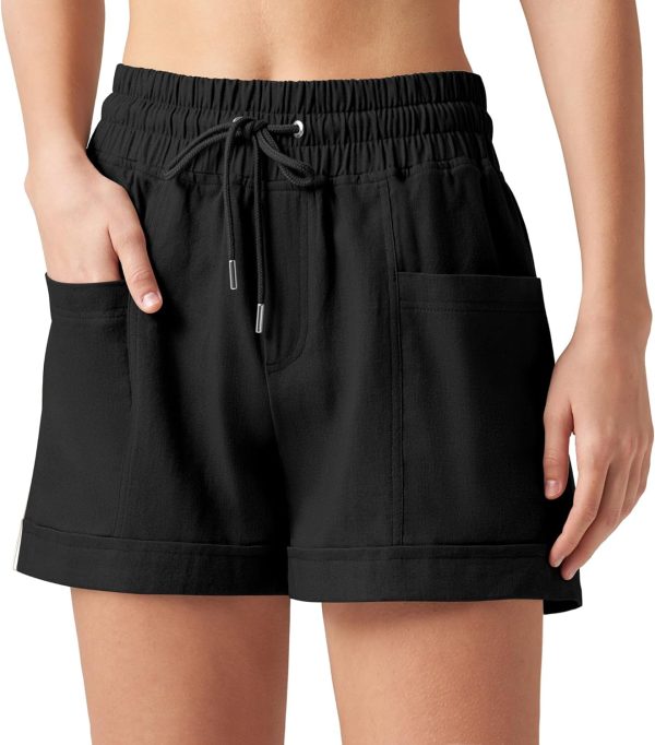 Willit Women's Linen Shorts Casual Summer Shorts High Waisted Comfy Pull On Shorts with Pockets 4" - Image 44