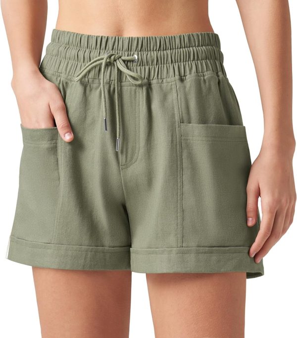 Willit Women's Linen Shorts Casual Summer Shorts High Waisted Comfy Pull On Shorts with Pockets 4" - Image 49