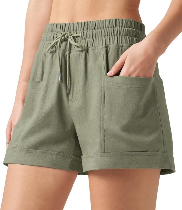 Willit Women's Linen Shorts Casual Summer Shorts High Waisted Comfy Pull On Shorts with Pockets 4" - Image 50