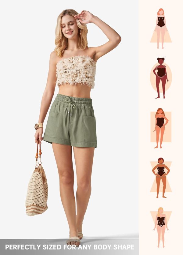 Willit Women's Linen Shorts Casual Summer Shorts High Waisted Comfy Pull On Shorts with Pockets 4" - Image 54