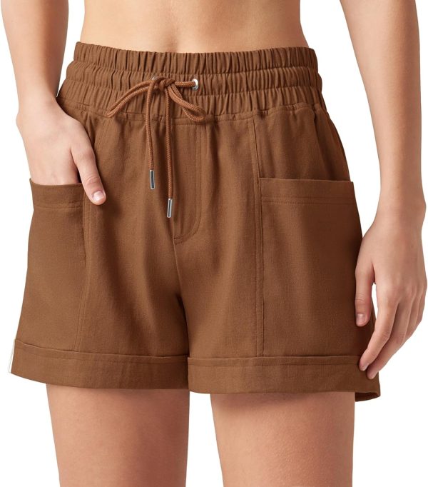 Willit Women's Linen Shorts Casual Summer Shorts High Waisted Comfy Pull On Shorts with Pockets 4" - Image 55