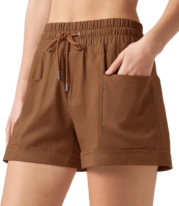 Willit Women's Linen Shorts Casual Summer Shorts High Waisted Comfy Pull On Shorts with Pockets 4" - Image 56
