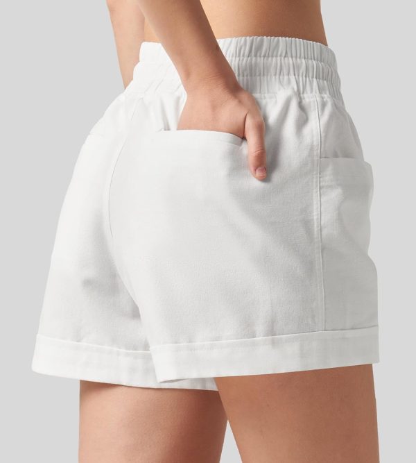 Willit Women's Linen Shorts Casual Summer Shorts High Waisted Comfy Pull On Shorts with Pockets 4" - Image 63