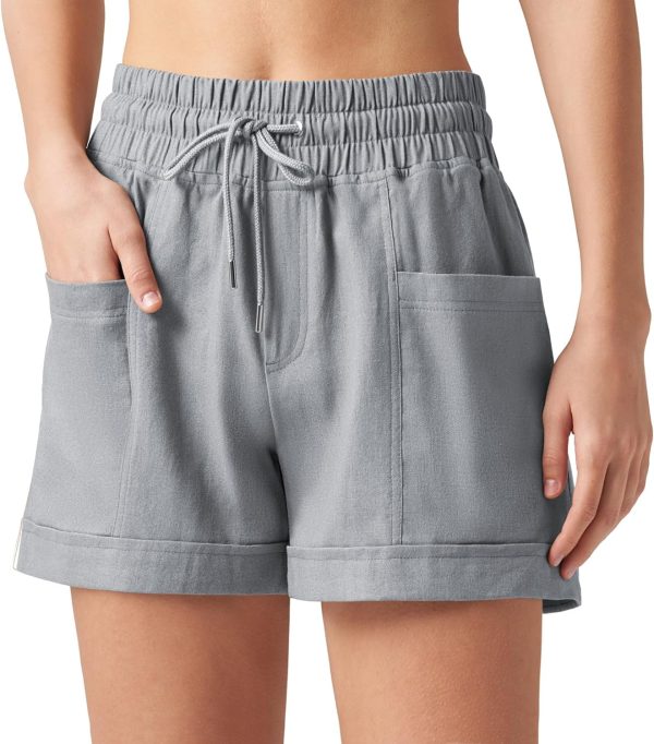 Willit Women's Linen Shorts Casual Summer Shorts High Waisted Comfy Pull On Shorts with Pockets 4" - Image 67