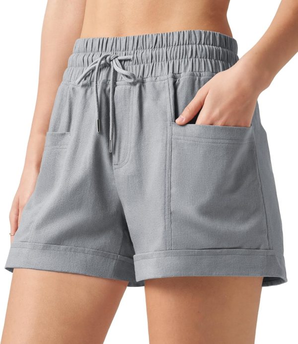 Willit Women's Linen Shorts Casual Summer Shorts High Waisted Comfy Pull On Shorts with Pockets 4" - Image 68
