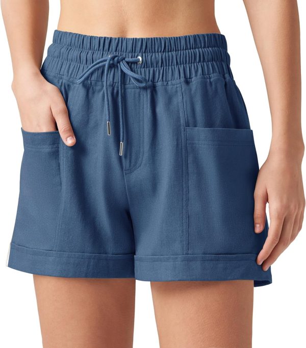 Willit Women's Linen Shorts Casual Summer Shorts High Waisted Comfy Pull On Shorts with Pockets 4" - Image 73