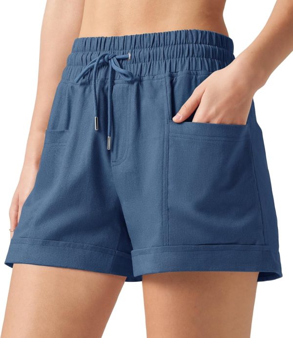 Willit Women's Linen Shorts Casual Summer Shorts High Waisted Comfy Pull On Shorts with Pockets 4" - Image 74