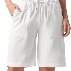 Willit Women's Linen Shorts Casual Bermuda Long Linen Shorts High Waisted Comfy Summer with Pockets 5" 10"