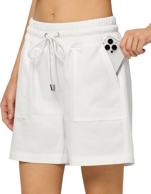 Willit Women's Linen Shorts Casual Bermuda Long Linen Shorts High Waisted Comfy Summer with Pockets 5" 10" - Image 33