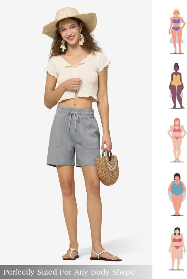 Willit Women's Linen Shorts Casual Bermuda Long Linen Shorts High Waisted Comfy Summer with Pockets 5" 10" - Image 65