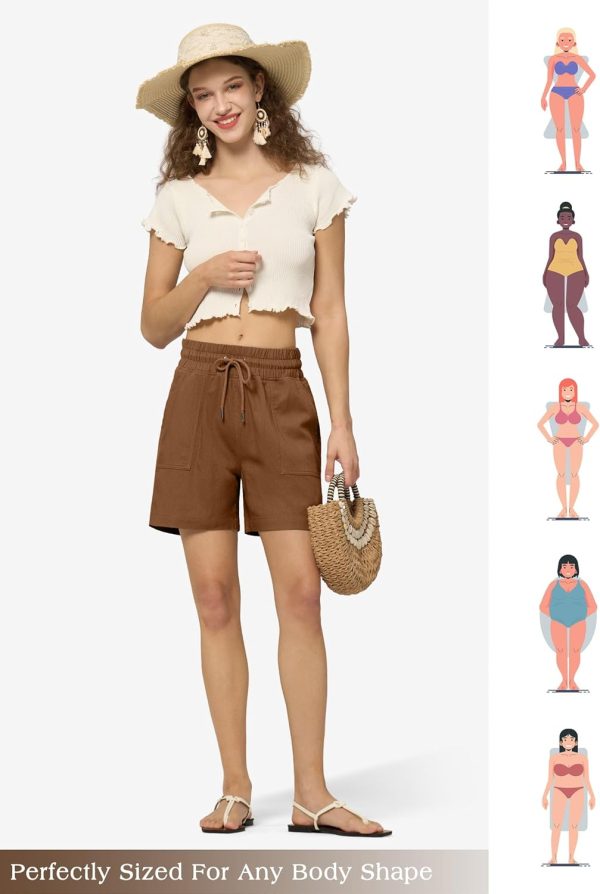 Willit Women's Linen Shorts Casual Bermuda Long Linen Shorts High Waisted Comfy Summer with Pockets 5" 10" - Image 71