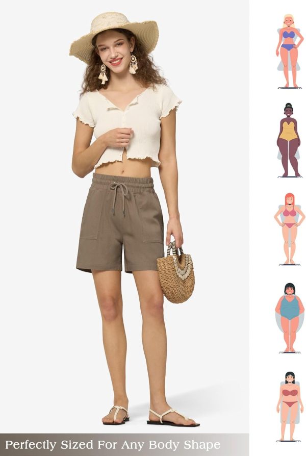 Willit Women's Linen Shorts Casual Bermuda Long Linen Shorts High Waisted Comfy Summer with Pockets 5" 10" - Image 76