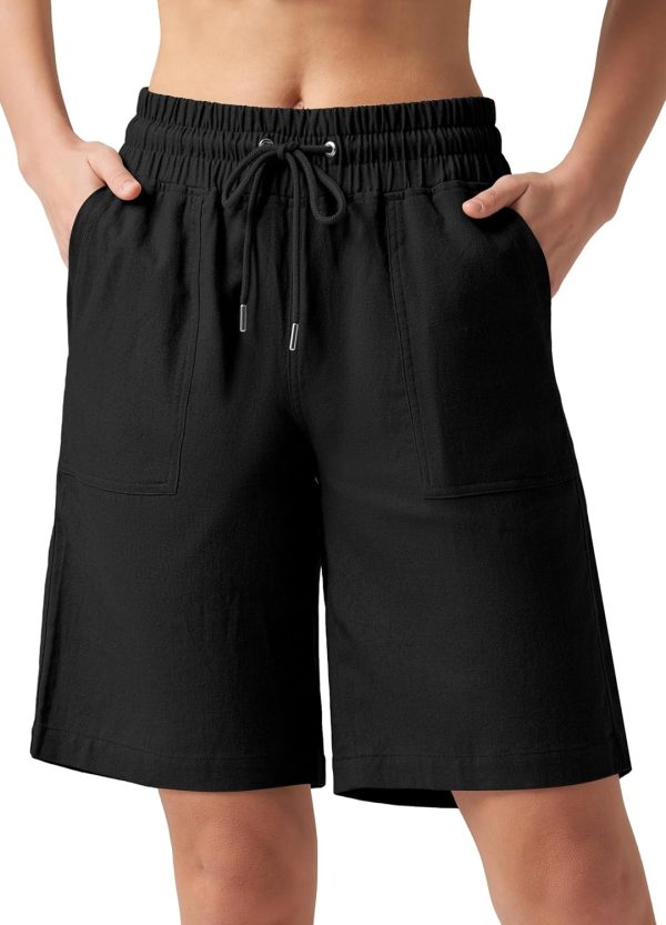 Willit Women's Linen Shorts Casual Bermuda Long Linen Shorts High Waisted Comfy Summer with Pockets 5" 10" - Image 83
