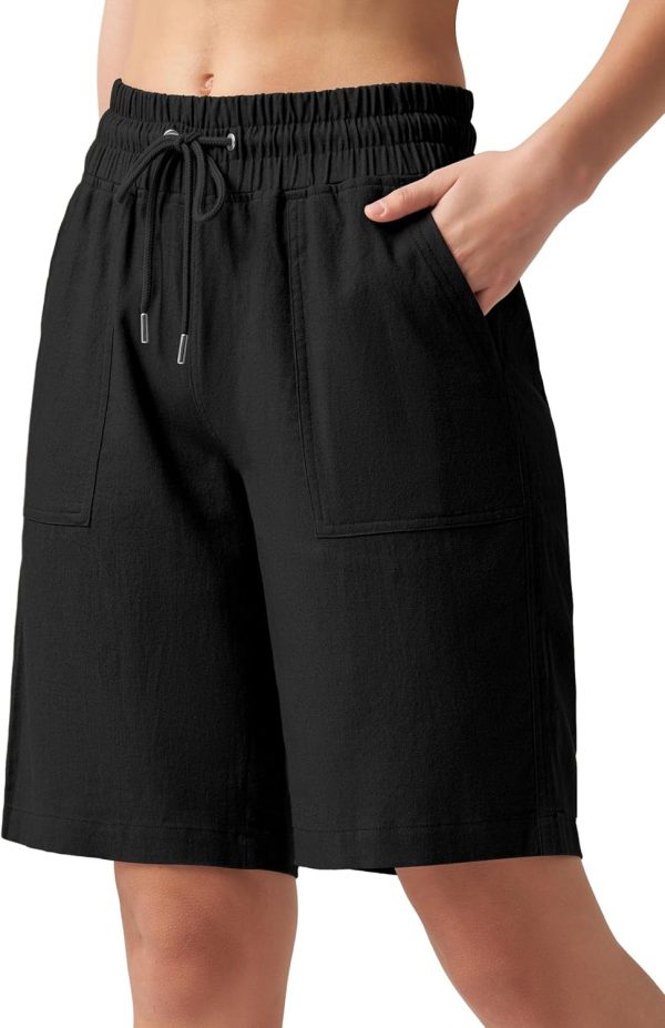 Willit Women's Linen Shorts Casual Bermuda Long Linen Shorts High Waisted Comfy Summer with Pockets 5" 10" - Image 84