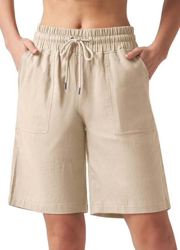 Willit Women's Linen Shorts Casual Bermuda Long Linen Shorts High Waisted Comfy Summer with Pockets 5" 10" - Image 88