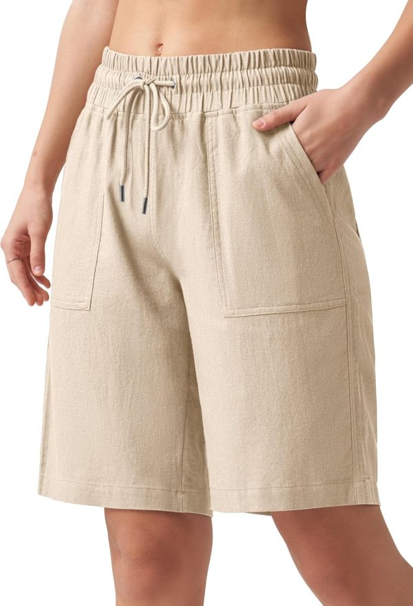 Willit Women's Linen Shorts Casual Bermuda Long Linen Shorts High Waisted Comfy Summer with Pockets 5" 10" - Image 89