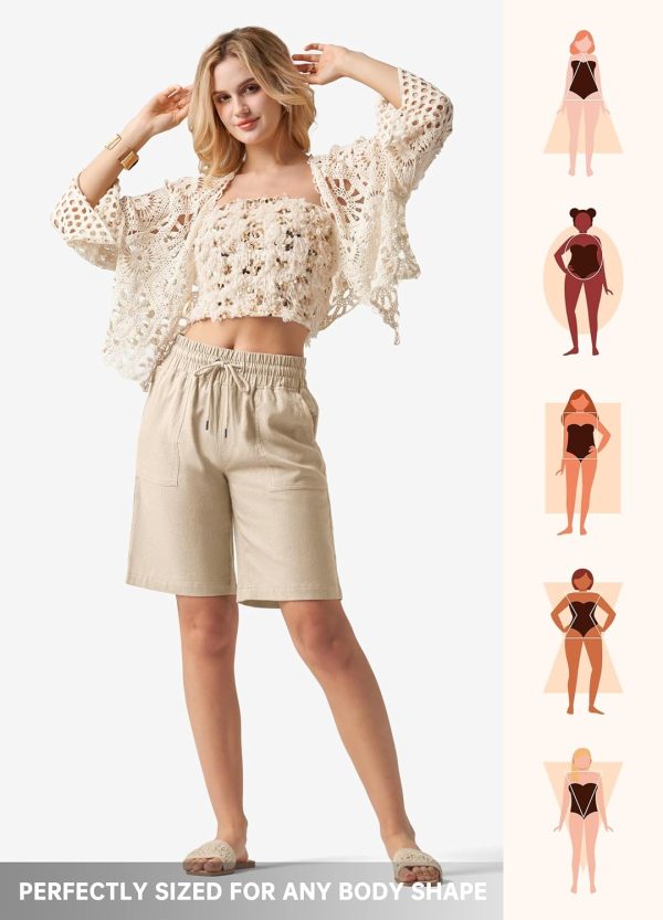 Willit Women's Linen Shorts Casual Bermuda Long Linen Shorts High Waisted Comfy Summer with Pockets 5" 10" - Image 92