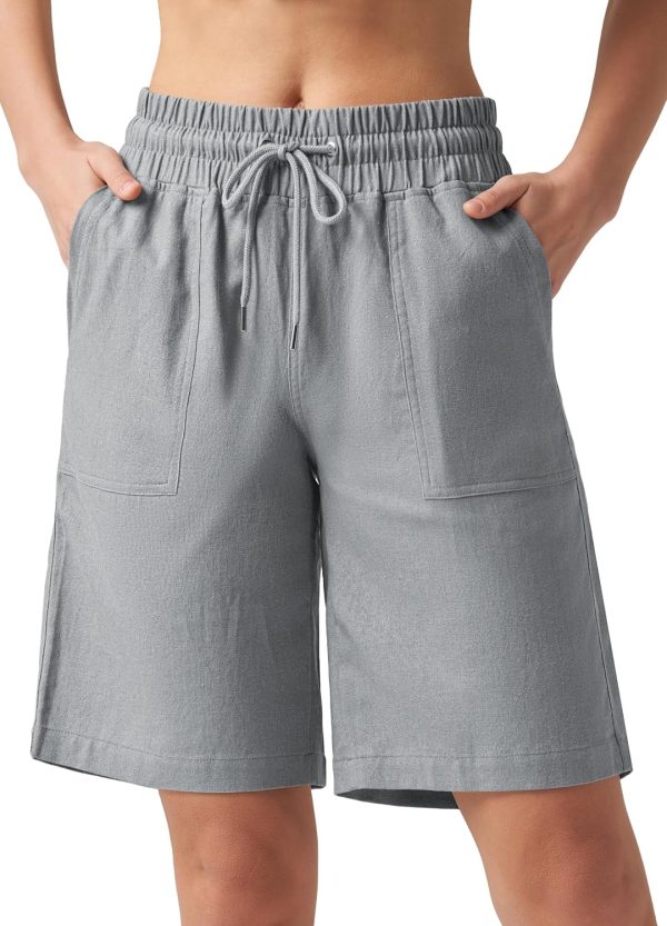 Willit Women's Linen Shorts Casual Bermuda Long Linen Shorts High Waisted Comfy Summer with Pockets 5" 10" - Image 93