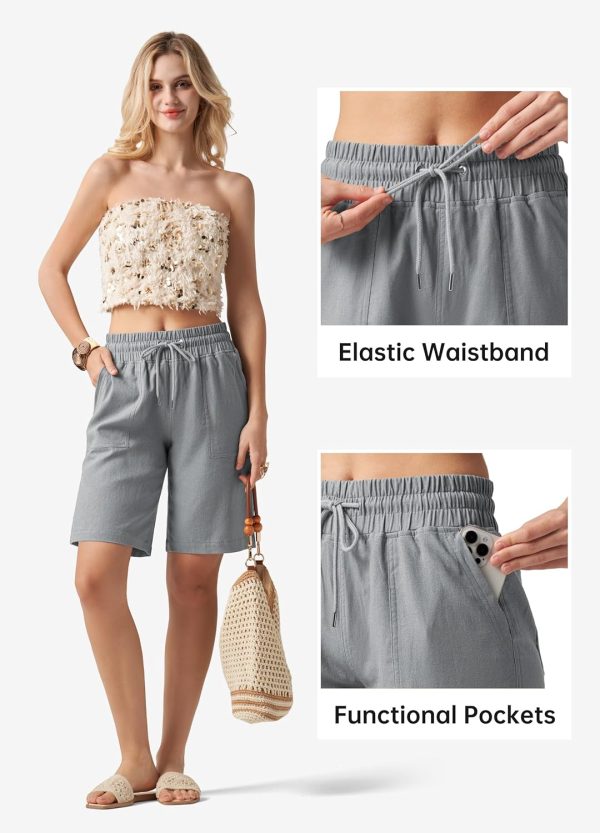 Willit Women's Linen Shorts Casual Bermuda Long Linen Shorts High Waisted Comfy Summer with Pockets 5" 10" - Image 96