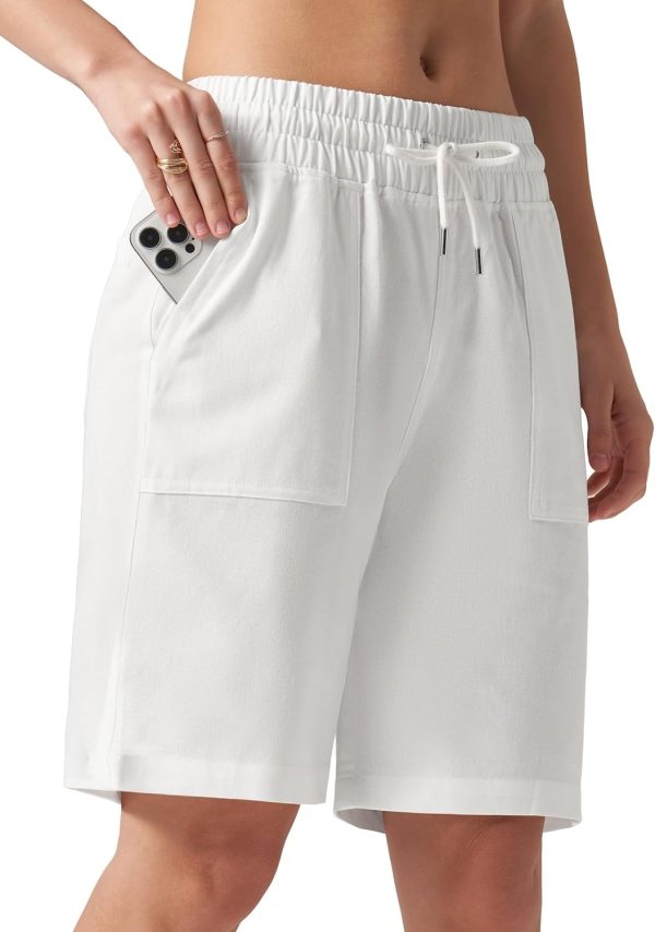 Willit Women's Linen Shorts Casual Bermuda Long Linen Shorts High Waisted Comfy Summer with Pockets 5" 10" - Image 104