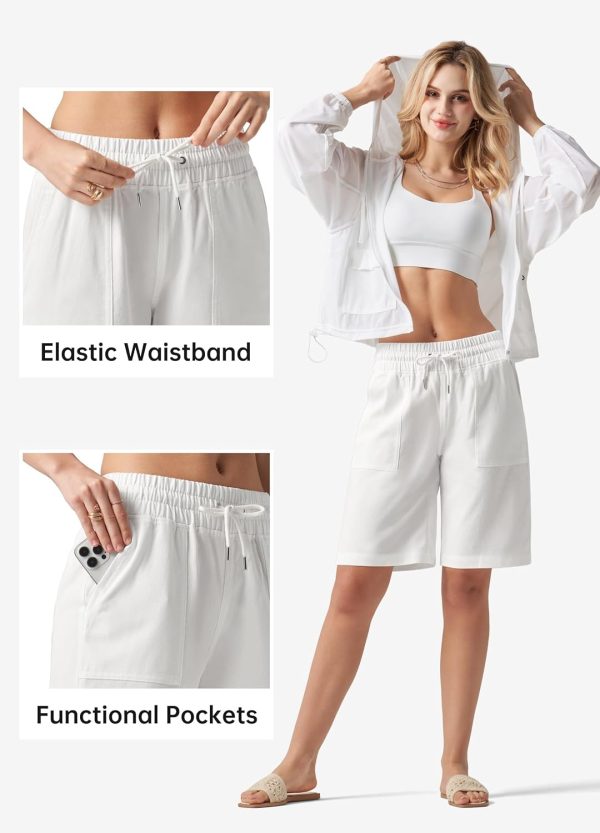 Willit Women's Linen Shorts Casual Bermuda Long Linen Shorts High Waisted Comfy Summer with Pockets 5" 10" - Image 106