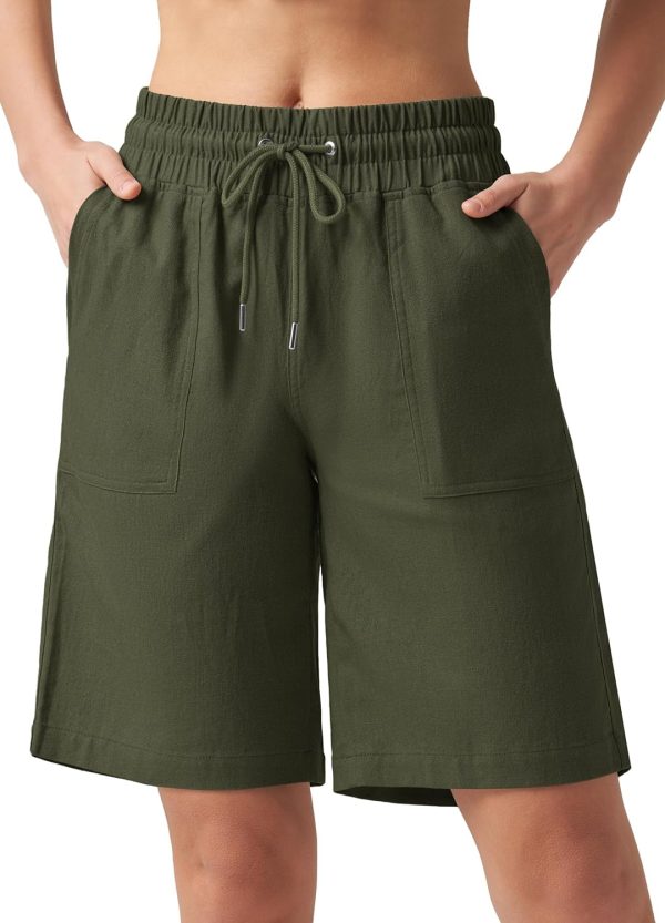 Willit Women's Linen Shorts Casual Bermuda Long Linen Shorts High Waisted Comfy Summer with Pockets 5" 10" - Image 113