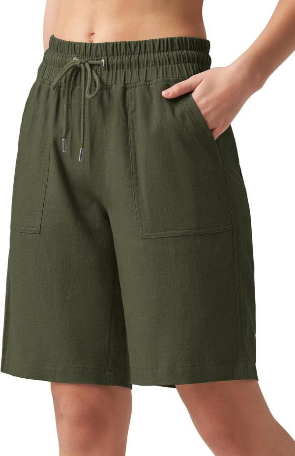 Willit Women's Linen Shorts Casual Bermuda Long Linen Shorts High Waisted Comfy Summer with Pockets 5" 10" - Image 114
