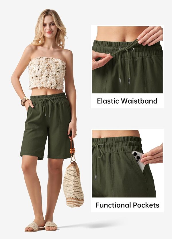 Willit Women's Linen Shorts Casual Bermuda Long Linen Shorts High Waisted Comfy Summer with Pockets 5" 10" - Image 116