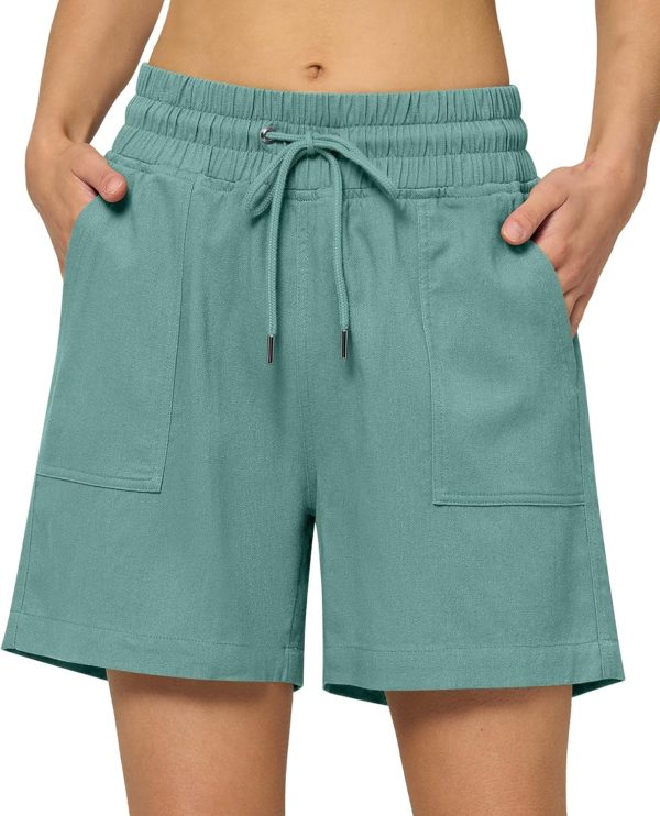 Willit Women's Linen Shorts Casual Bermuda Long Linen Shorts High Waisted Comfy Summer with Pockets 5" 10" - Image 118