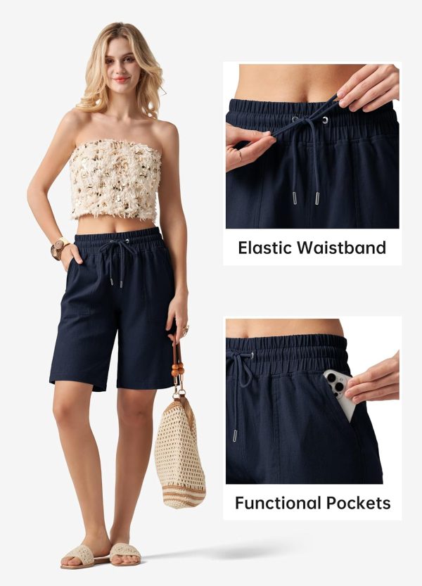 Willit Women's Linen Shorts Casual Bermuda Long Linen Shorts High Waisted Comfy Summer with Pockets 5" 10" - Image 128