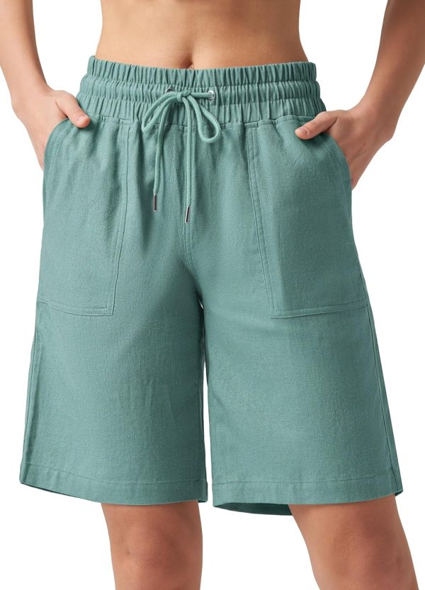Willit Women's Linen Shorts Casual Bermuda Long Linen Shorts High Waisted Comfy Summer with Pockets 5" 10" - Image 135