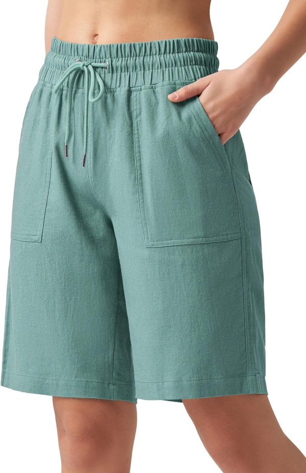 Willit Women's Linen Shorts Casual Bermuda Long Linen Shorts High Waisted Comfy Summer with Pockets 5" 10" - Image 136