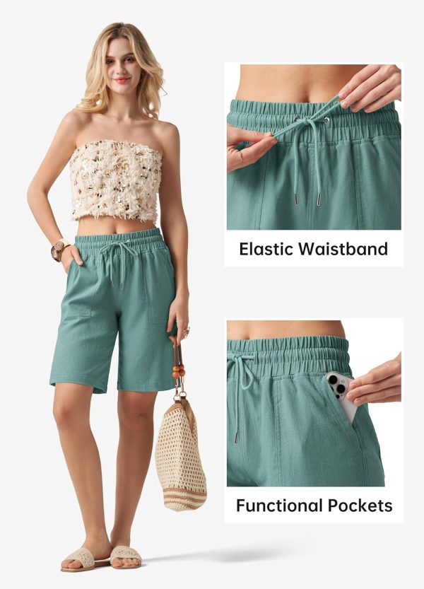 Willit Women's Linen Shorts Casual Bermuda Long Linen Shorts High Waisted Comfy Summer with Pockets 5" 10" - Image 138