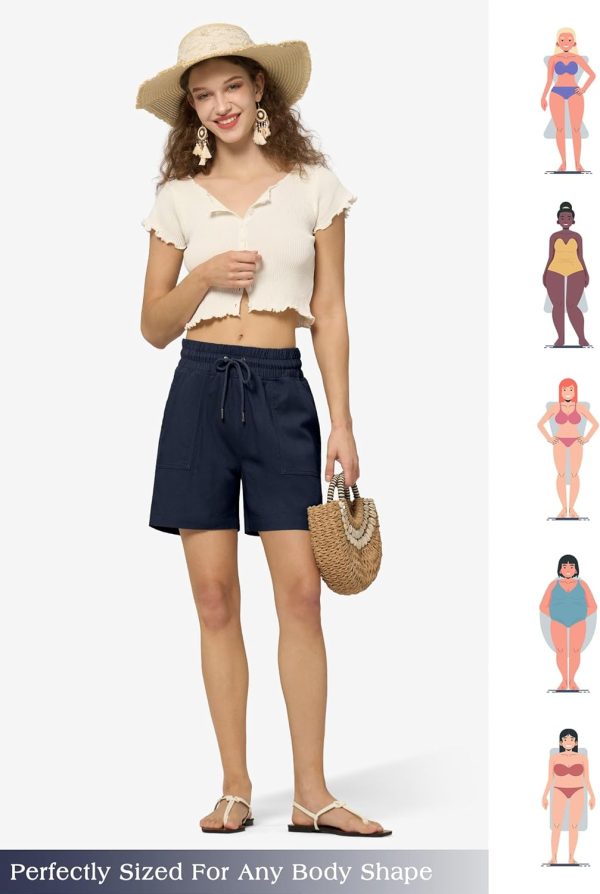 Willit Women's Linen Shorts Casual Bermuda Long Linen Shorts High Waisted Comfy Summer with Pockets 5" 10" - Image 144
