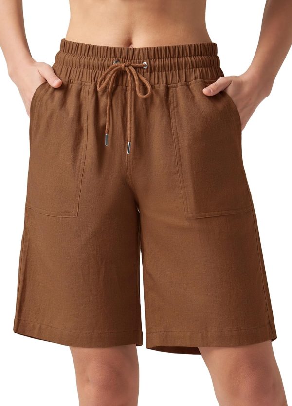 Willit Women's Linen Shorts Casual Bermuda Long Linen Shorts High Waisted Comfy Summer with Pockets 5" 10" - Image 145