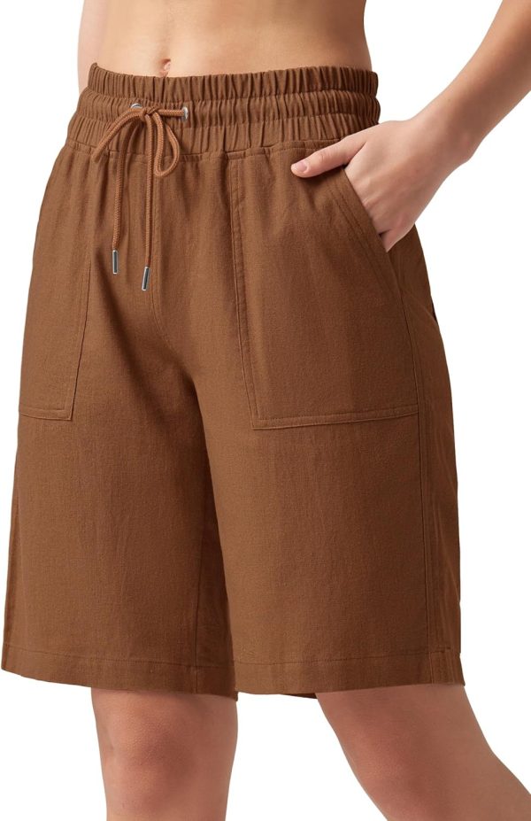 Willit Women's Linen Shorts Casual Bermuda Long Linen Shorts High Waisted Comfy Summer with Pockets 5" 10" - Image 146